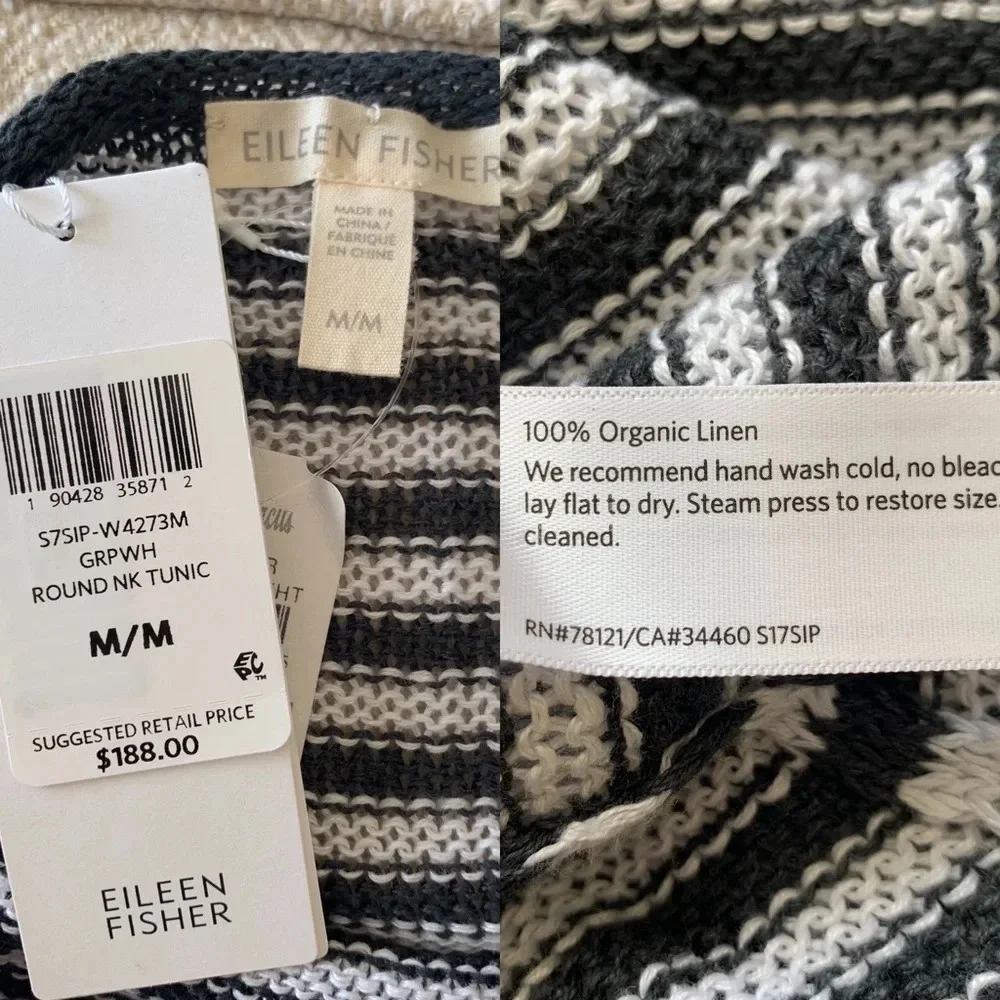 New Eileen Fisher Striped Organic Linen Tunic Graphite White NWT Casual - Picture 9 of 9